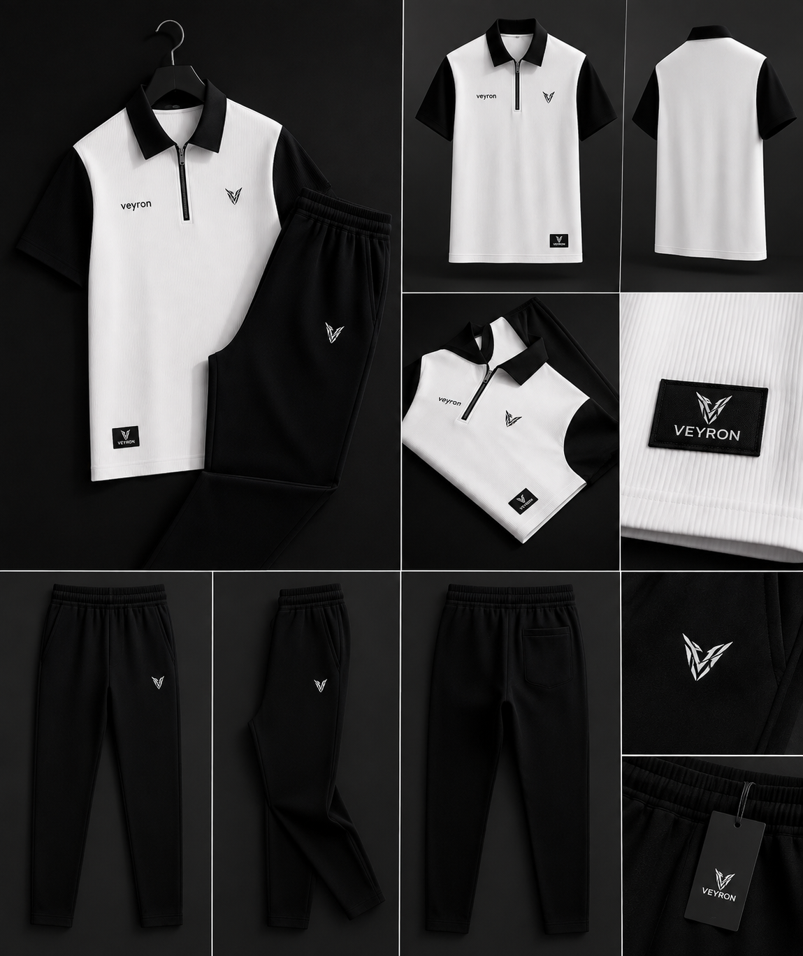 Conjunto Polo con Cierre y Pantalón VEYRON - Blanco / Negro