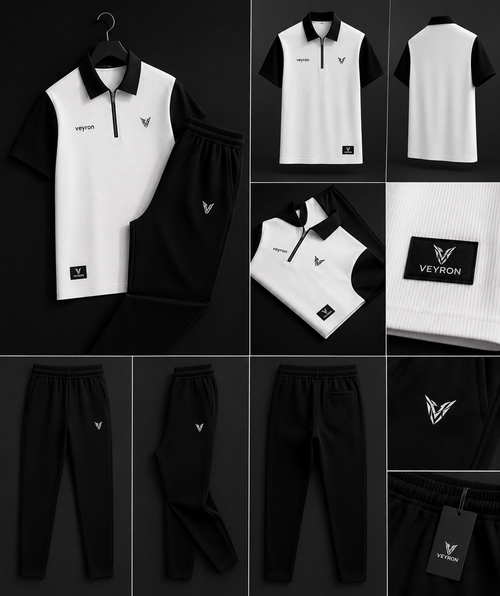 Conjunto Polo con Cierre y Pantalón VEYRON - Blanco / Negro
