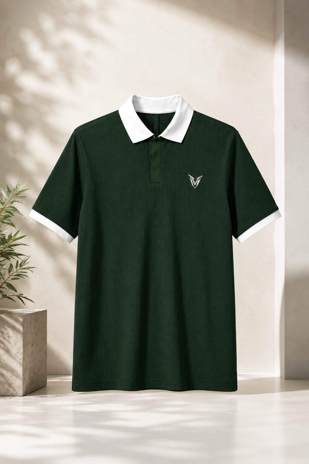Polo Premium Verde Oliva Texturizado con Cuello Blanco | Veyron