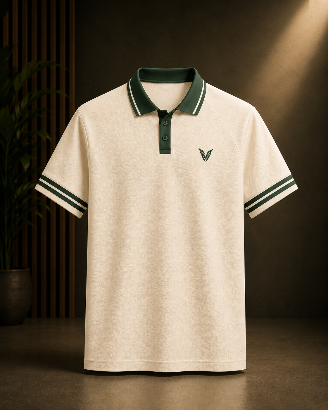 Camiseta Polo Veyron Hombre Premium Crema Verde