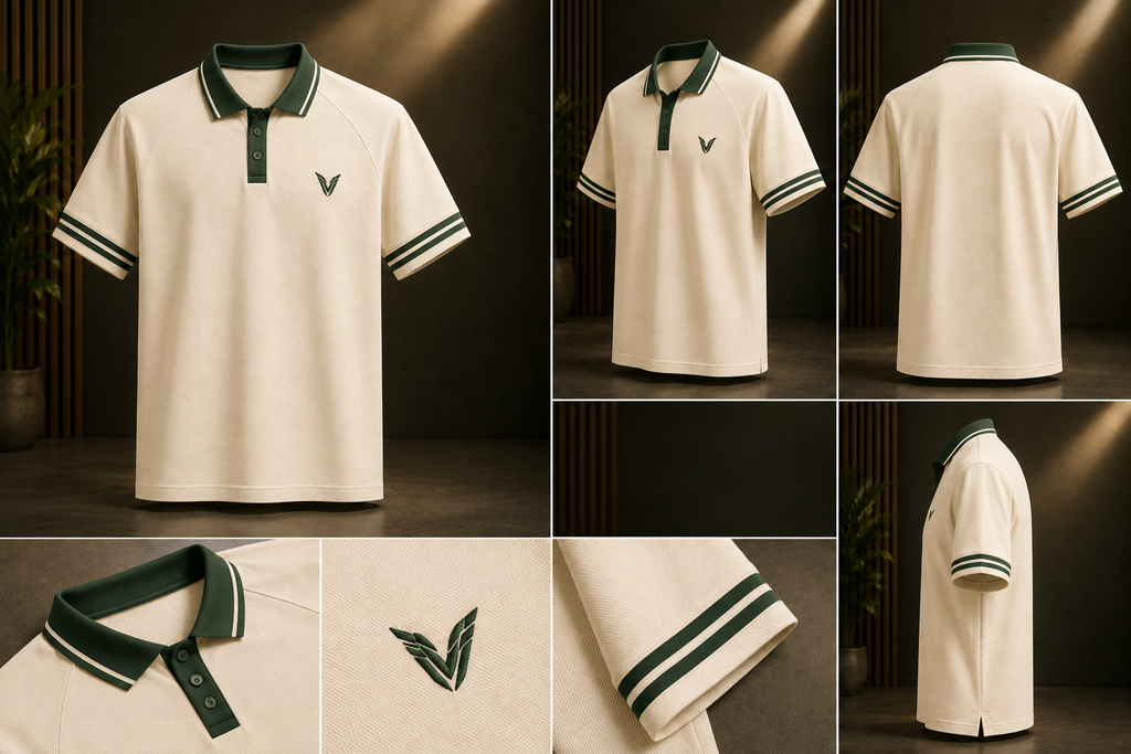 Camiseta Polo Veyron Hombre Premium Crema Verde