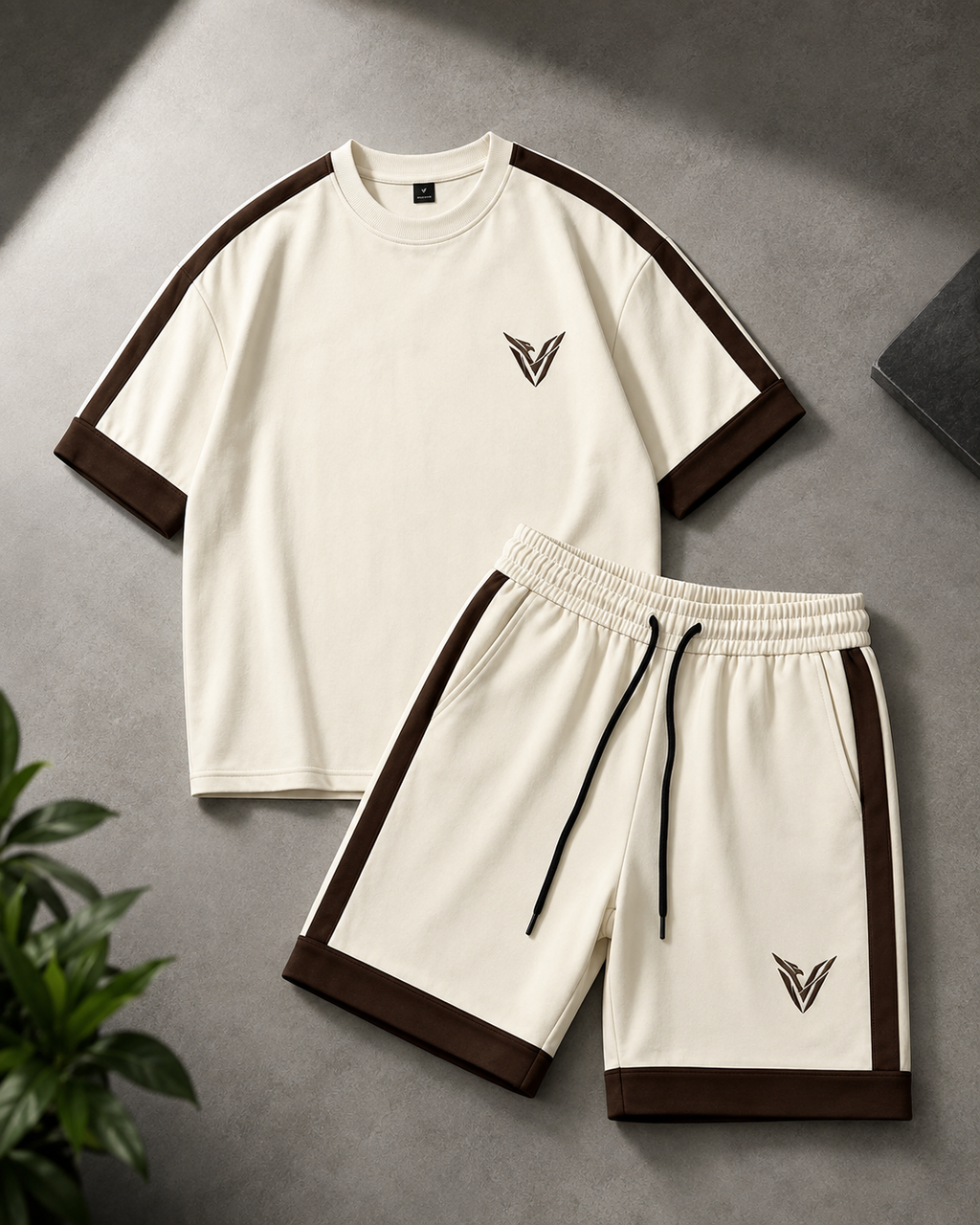 Conjunto Oversize VEYRON con Franjas - Marfil / Café