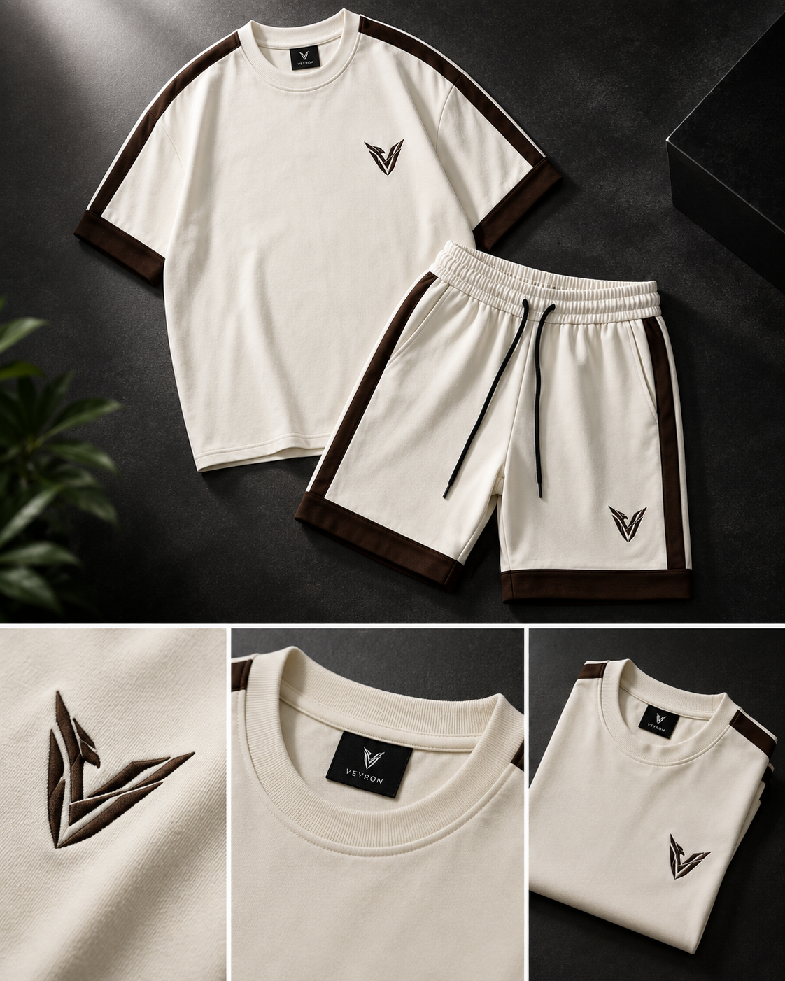 Conjunto Oversize VEYRON con Franjas - Marfil / Café