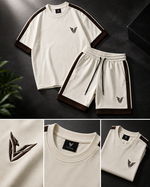 Conjunto Oversize VEYRON con Franjas - Marfil / Café