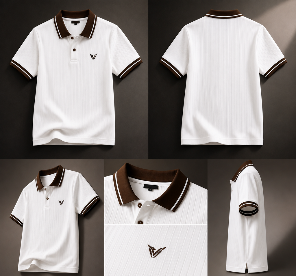 Polo Veyron Signature Blanco con Cuello Café Premium