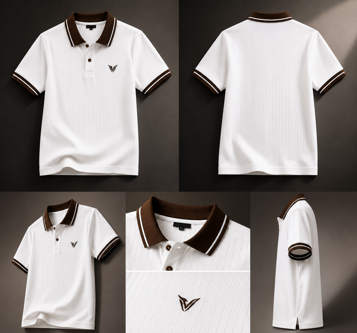 Polo Veyron Signature Blanco con Cuello Café Premium