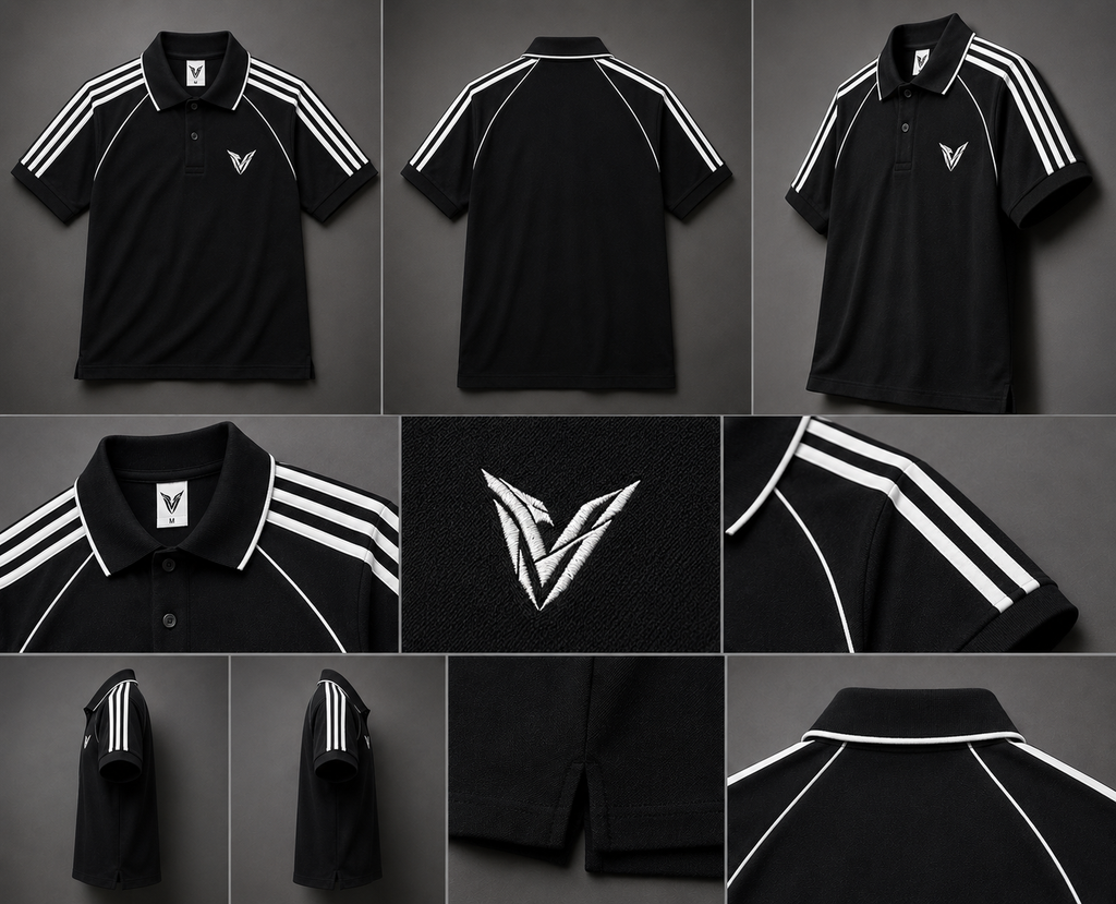 Polo Veyron Sport Negro con Franjas Blancas Premium