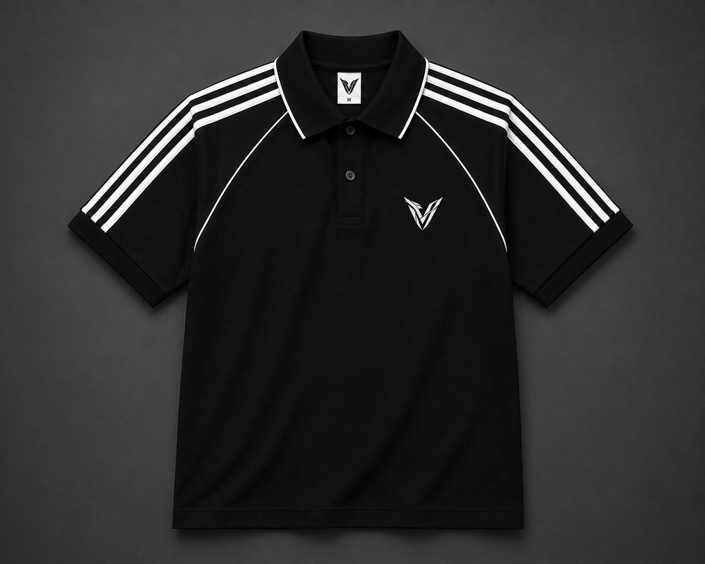 Polo Veyron Sport Negro con Franjas Blancas Premium
