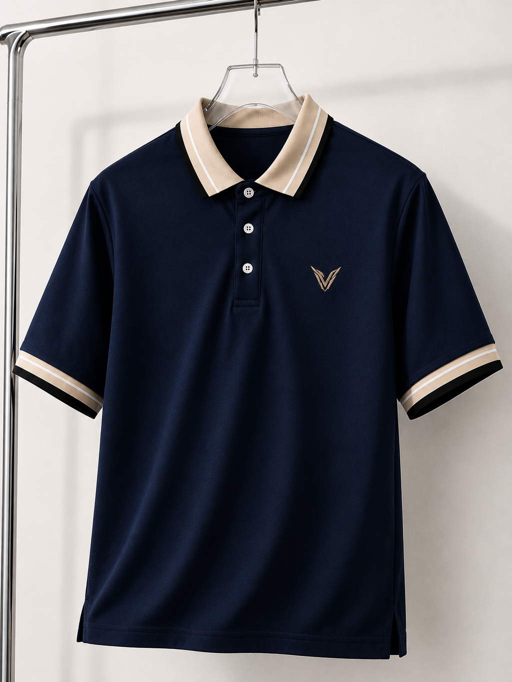 Polo Veyron Signature Azul Marino con Cuello Beige Premium