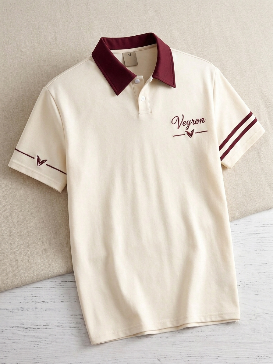 Polo Veyron Premium Color Marfil con Cuello Vinotinto