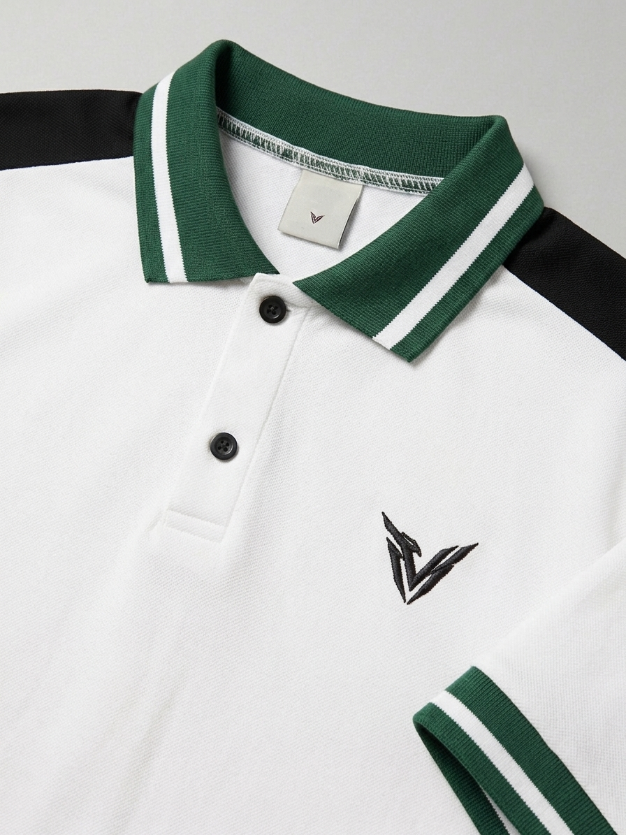 Polo Veyron Premium Blanco con Detalles Verde y Negro