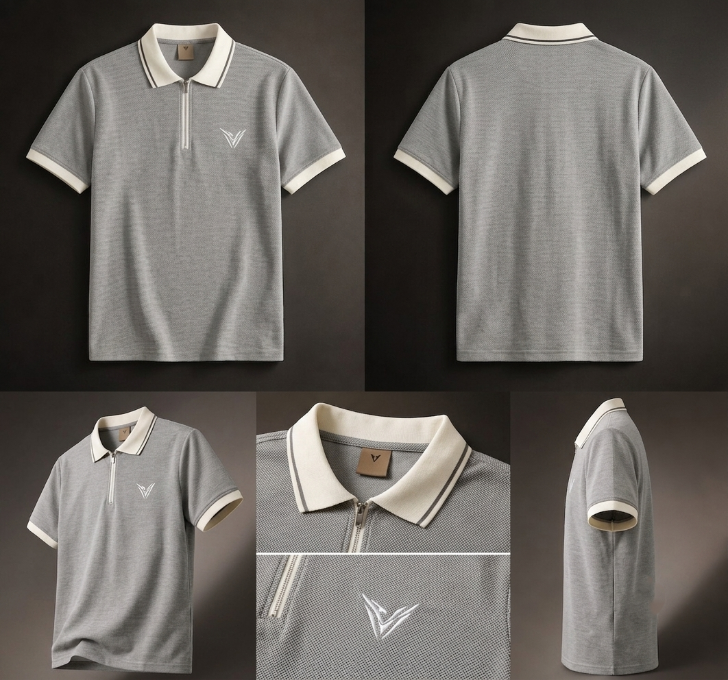 Polo Premium Veyron Gris Claro con Cremallera para Hombre
