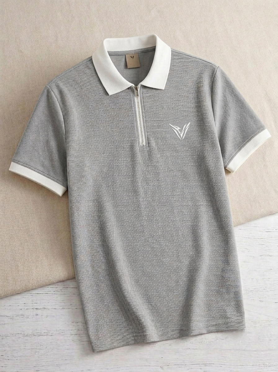 Polo Premium Veyron Gris Claro con Cremallera para Hombre