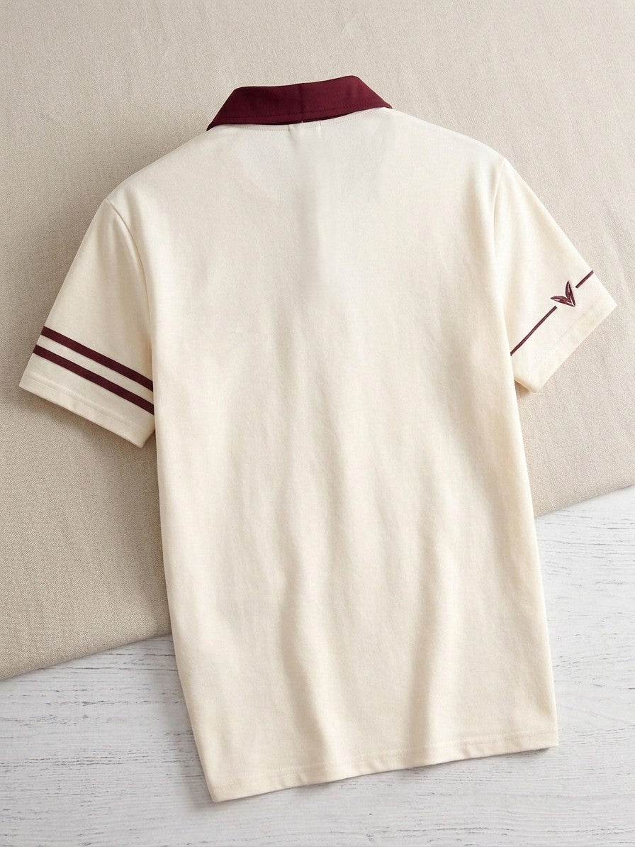 Polo Veyron Premium Color Marfil con Cuello Vinotinto