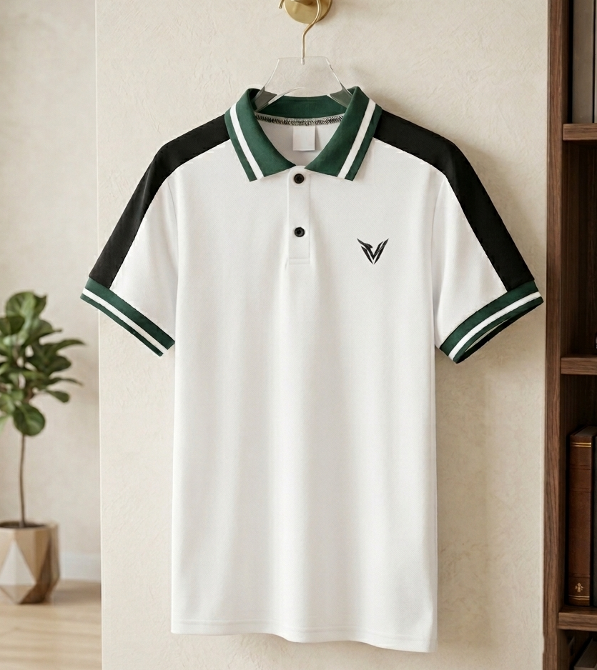 Polo Veyron Premium Blanco con Detalles Verde y Negro